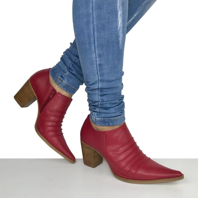 Salto Fino Botas De Couro Vermelha Sapato Feminino Salto Grosso Em