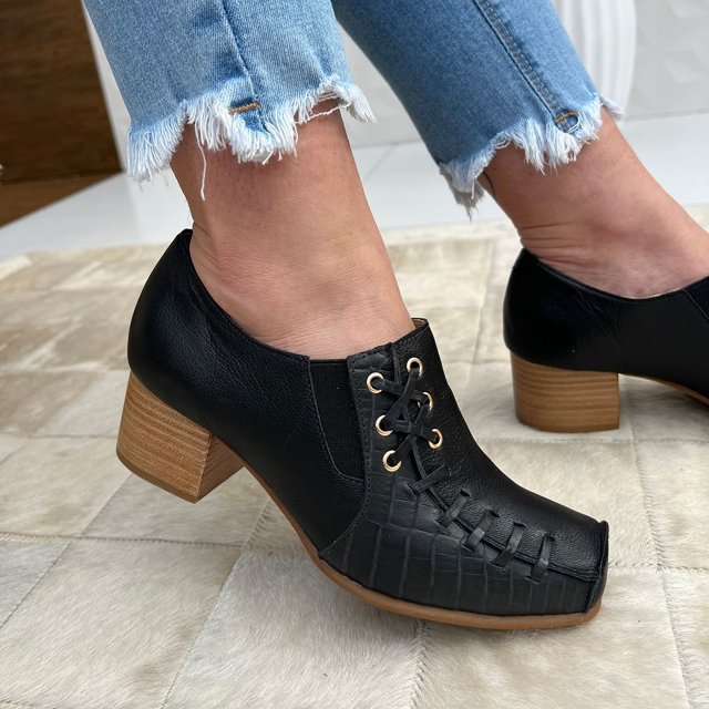 Salto Médio Sapatos Femininos Fechados Feminino Confortavel Sapato