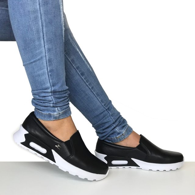 Feminino Preto Sapato Feminino Slip Tênis Feminino Casual Via