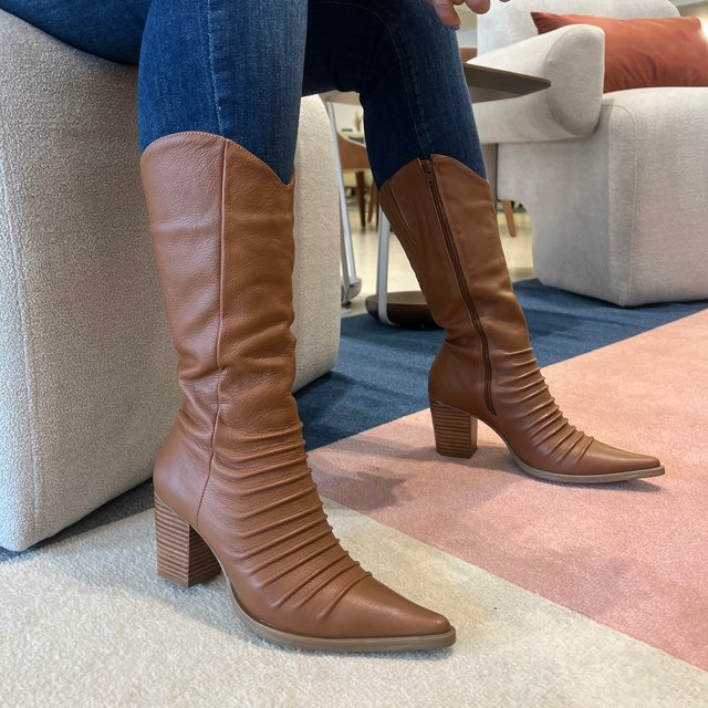 Bota Feminina Cano Longo Salto Bloco Dina Mirtz Ref 22807 Fino