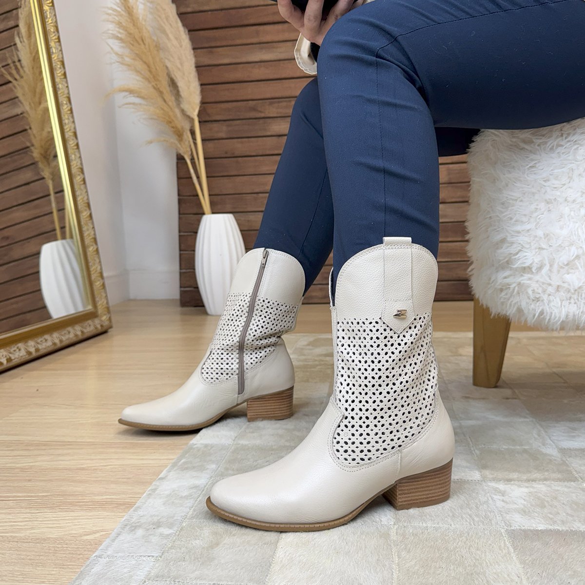 Bota Cano Médio Estilo Texana Salto Baixo Dina Mirtz Ref 12630 | Fino ...