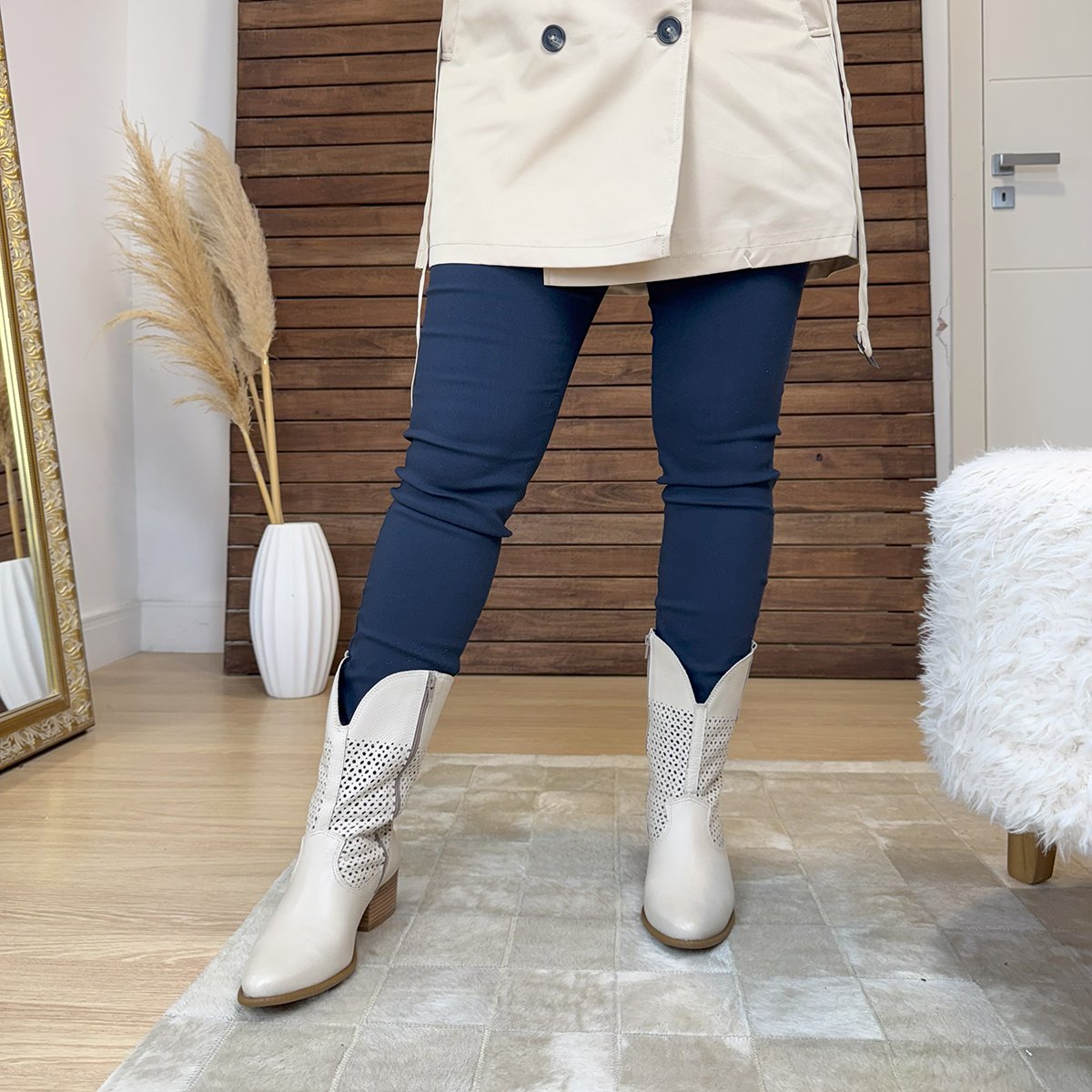 Bota Cano Médio Estilo Texana Salto Baixo Dina Mirtz Ref 12630