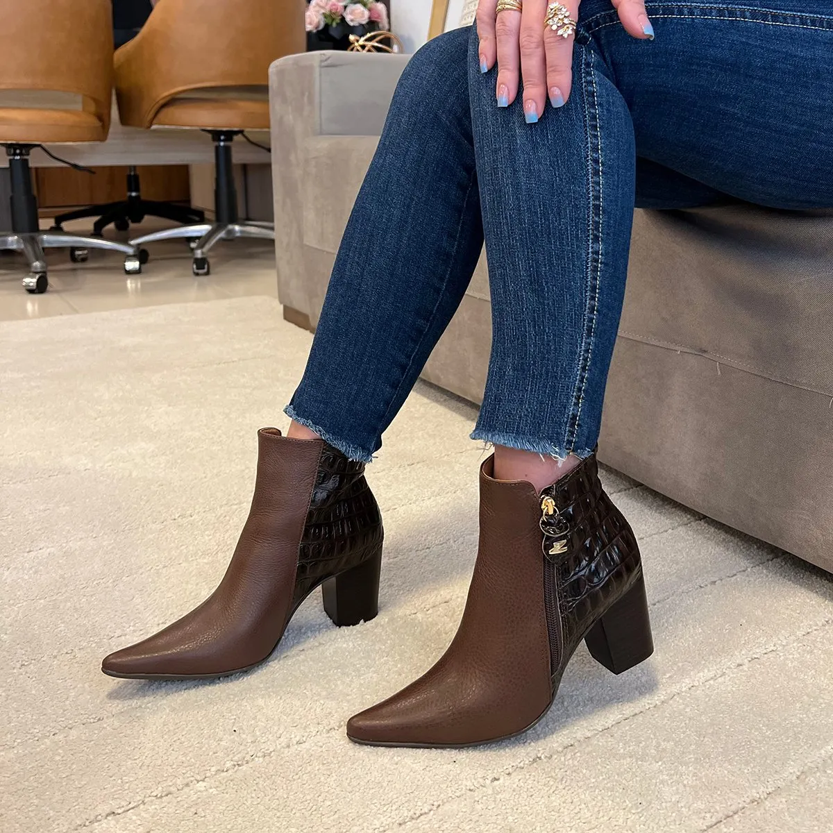 Coturno Dourado Arezzo Botas De Couro 2019 Salto Bloco Bota