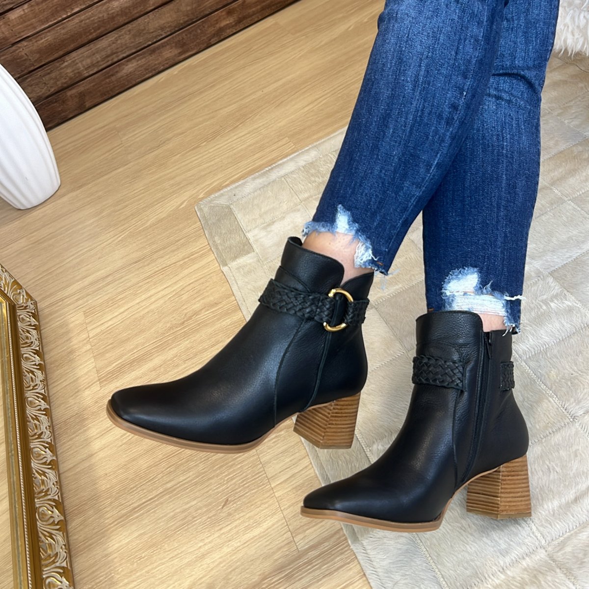 Botina Amarela Bico Quadrado Ankle Boot Bota Feminina Amarela Bico
