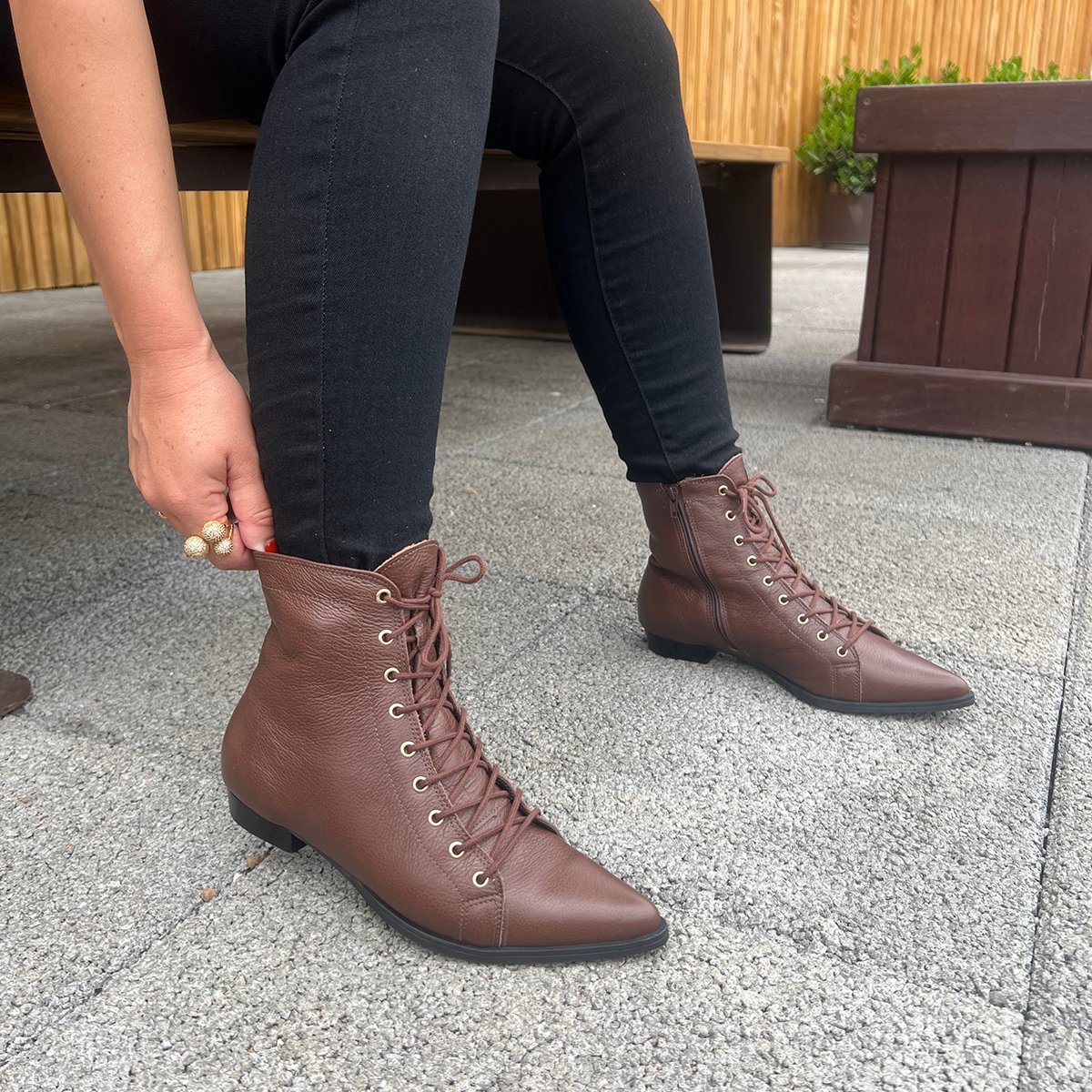 Dina Mirtz Botas Femininas Cano Curto Com CadarÃ§o Bota Coturno