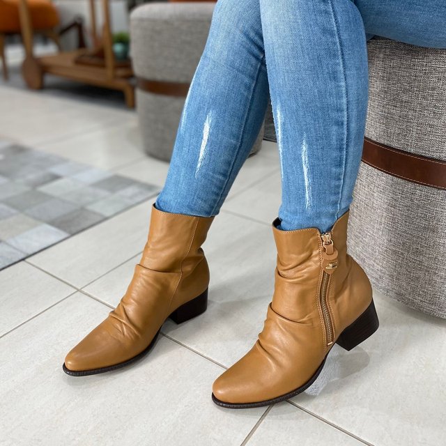 Salto Baixo Botina Feminina Confortavel Bota Cano Médio Salto