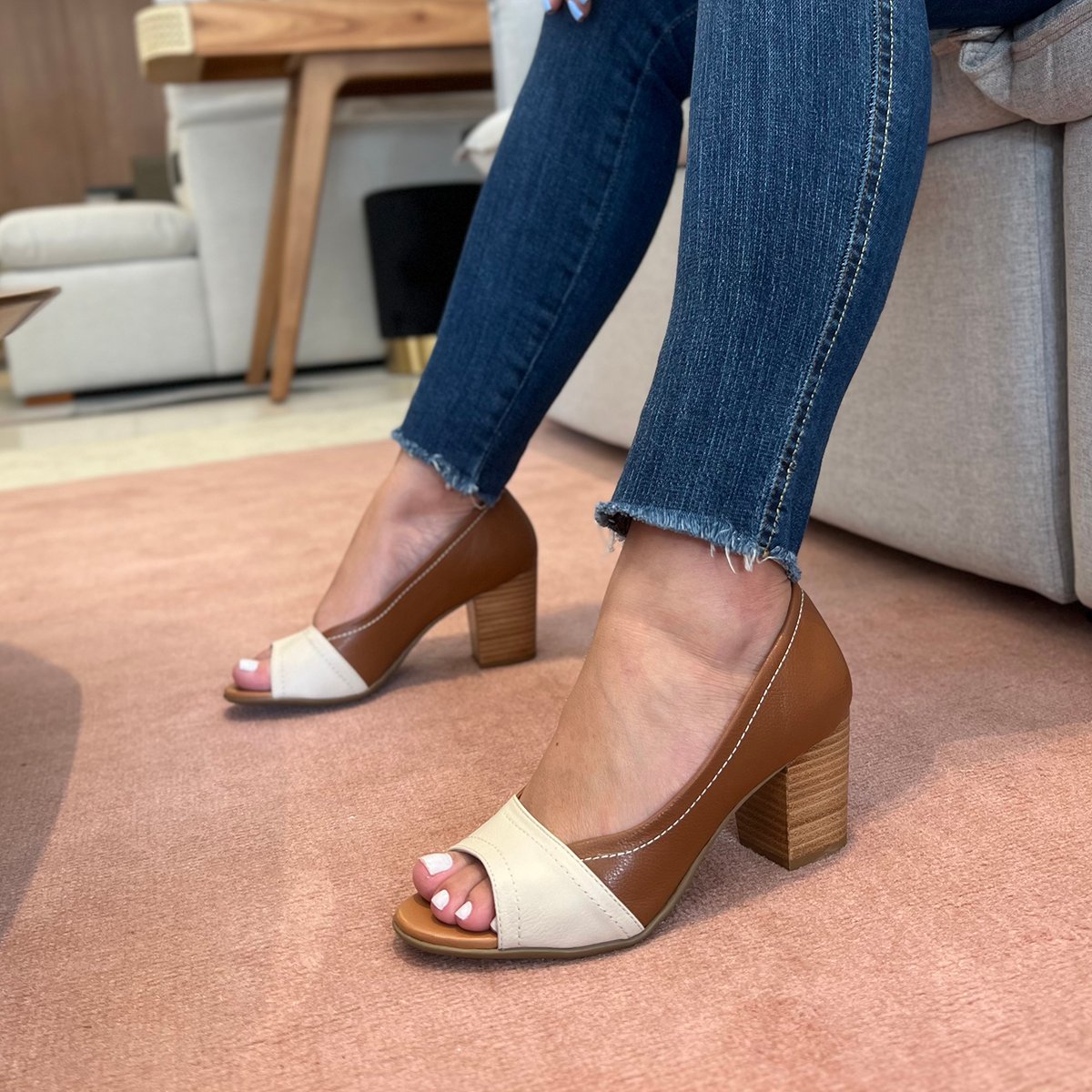 sorbet SAPATO PEEP TOE SALTO BAIXO DINA MIRTZ REF 9006 | Fino Raro