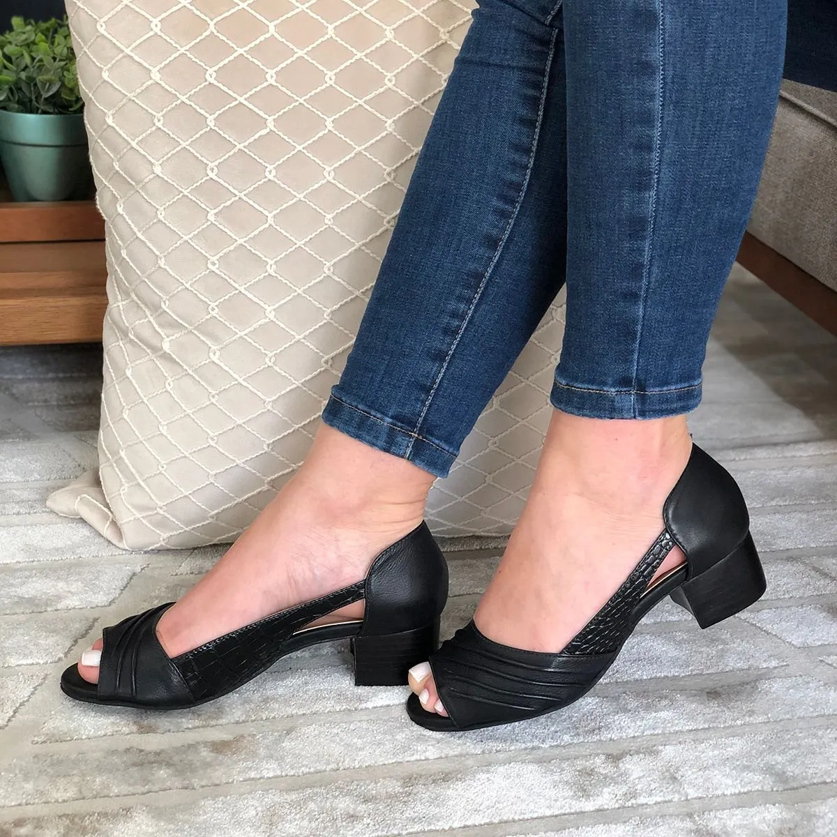 Calçados Femininos Sapato Aberto Na Frente Salto Baixo Sapatos