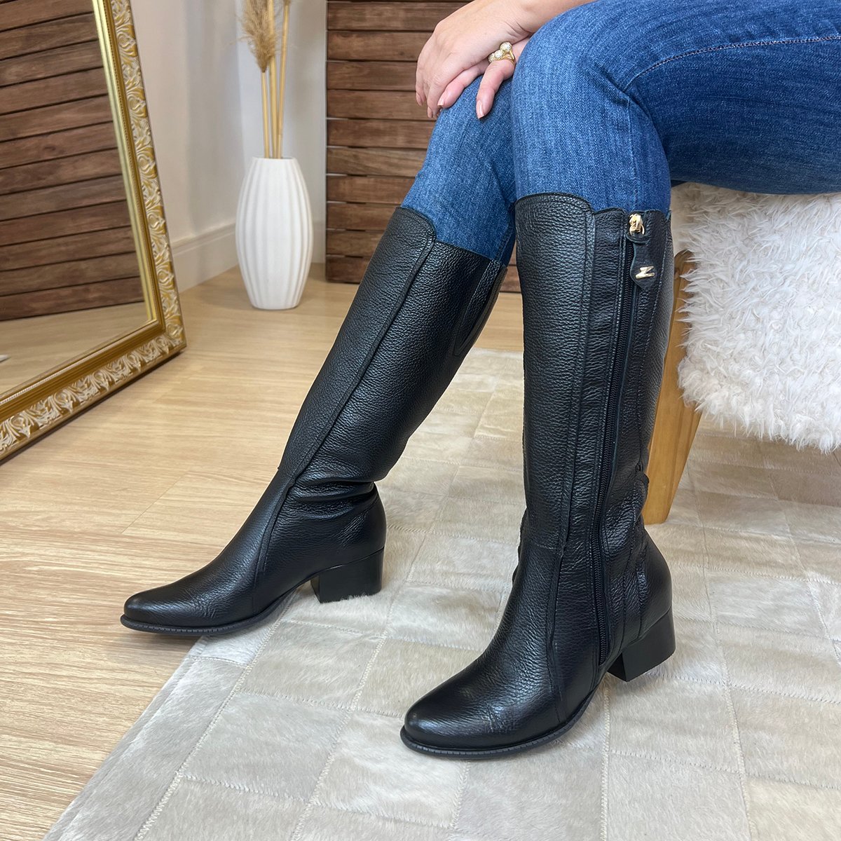 Cano Médio Bota Rasteira Cano Alto CamurÃ§a Bota Over Bota De Cano