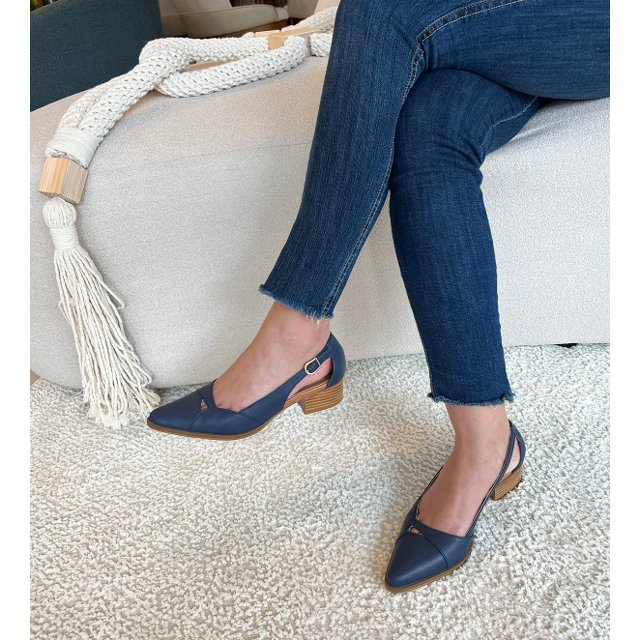 Scarpin Feminino Scarpin Salto Baixo Azul Marinho Sapato Scarpin