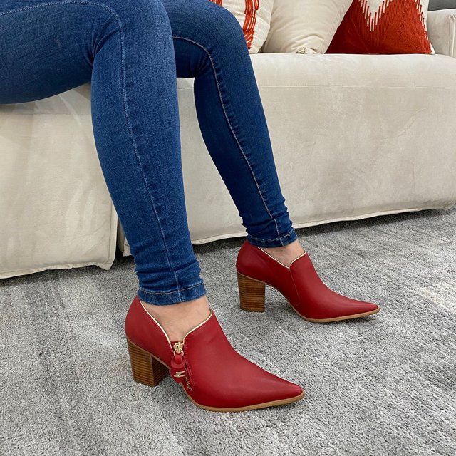 Scarpin Sapato Salto Grosso Vermelho Sapato Scarpin Loucos E