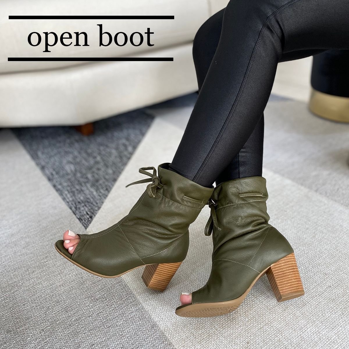 Salto Baixo Botinha Aberta Na Frente Bota Coturno Ankle Boot
