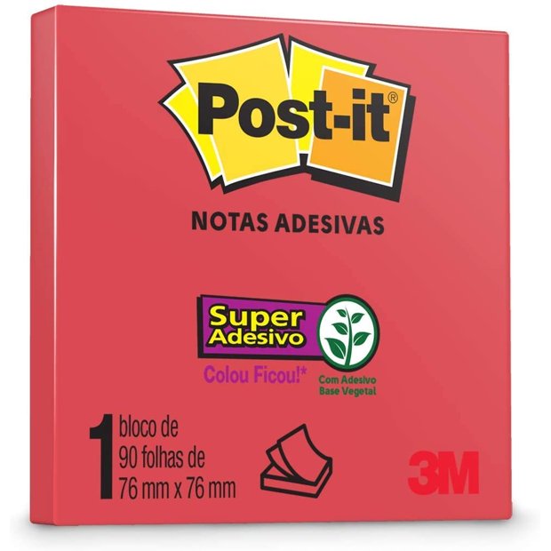 Bloco Postit® Vermelho Telha 76mmx76mm 90 Folhas Papelaria Art Pel