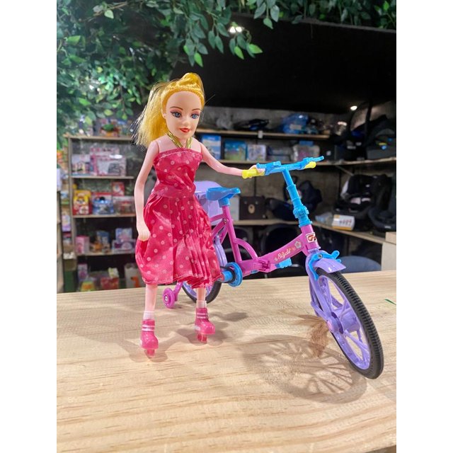 Boneca Articulada Tipo Barbie Musical Com Bicicleta E Acessórios