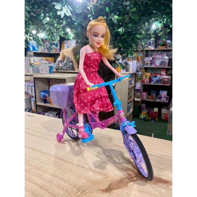 Boneca Articulada Tipo Barbie Musical Com Bicicleta E Acessórios