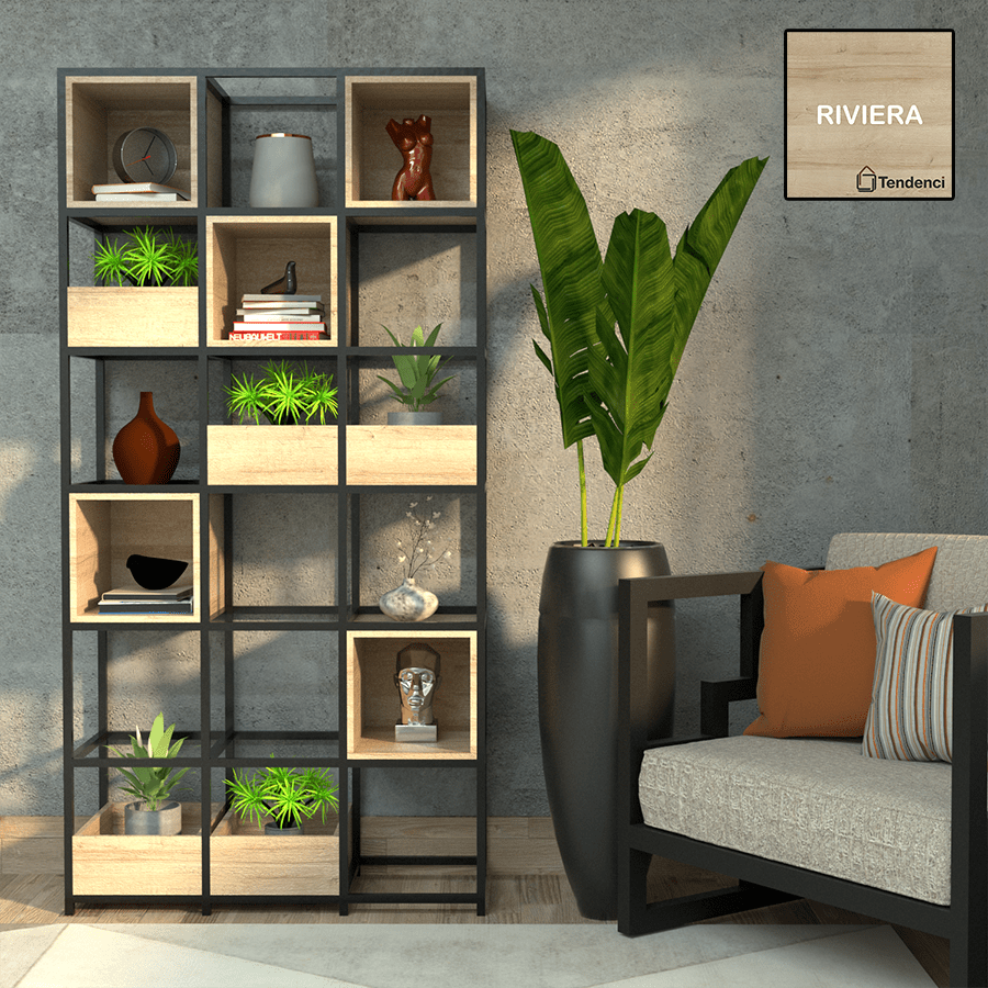 Estante De Metalon E Madeira Para Sala De Estar Industry Tendenci