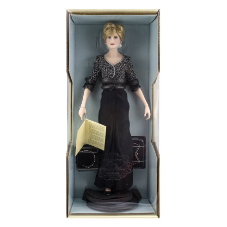 Boneca de Porcelana Diana Princess of Wales Vestido Preto Detalhes em Prateado - Franklin Mint