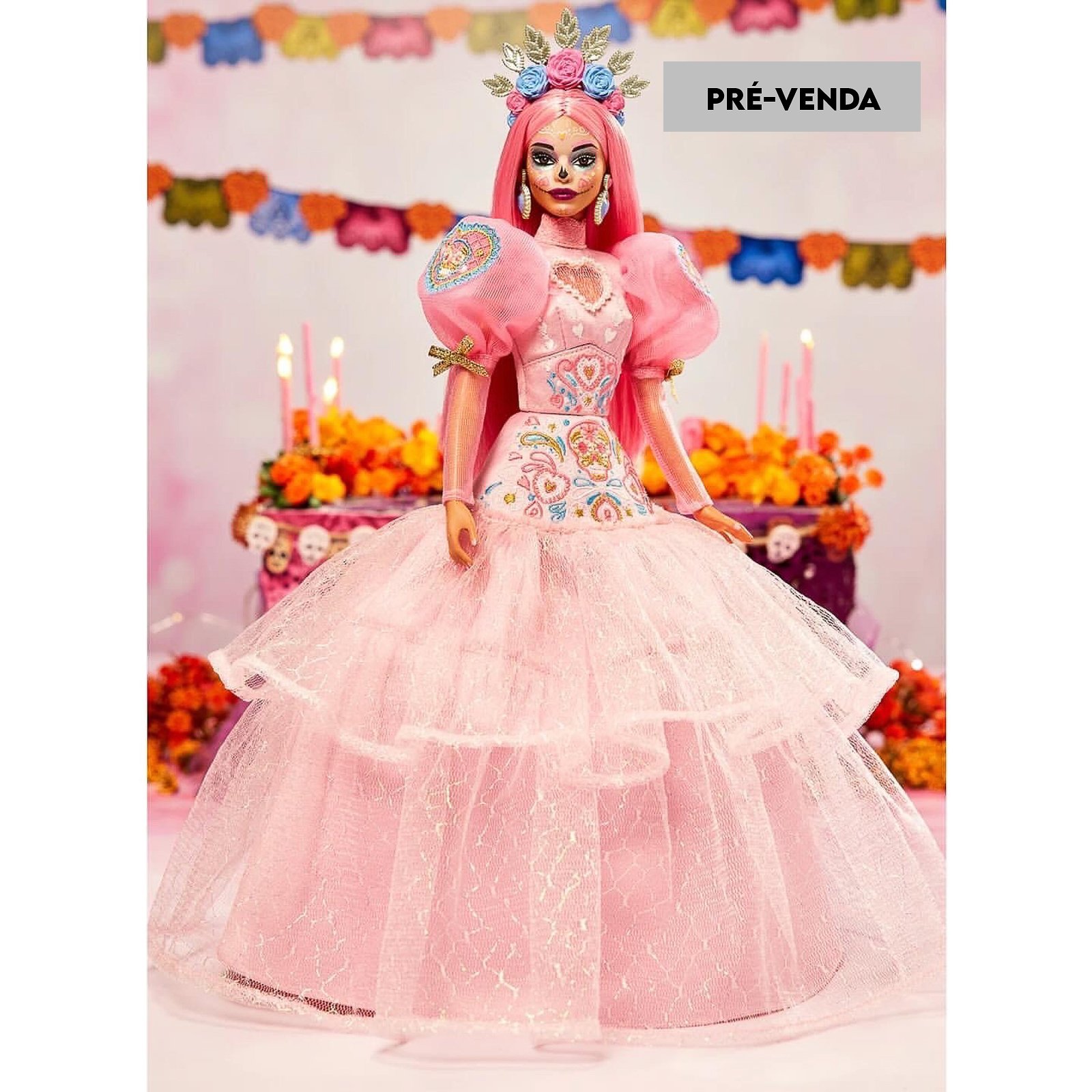 Roupas De Boneca Antiga - Vestido Rosa Luxuoso