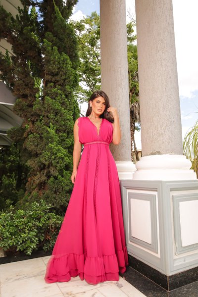 Vestido longo fashion em musseline