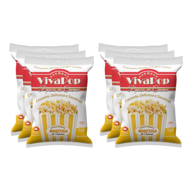 Kit 6 Pipocas Prontas Manteiga de Cinema 30g VivaPop