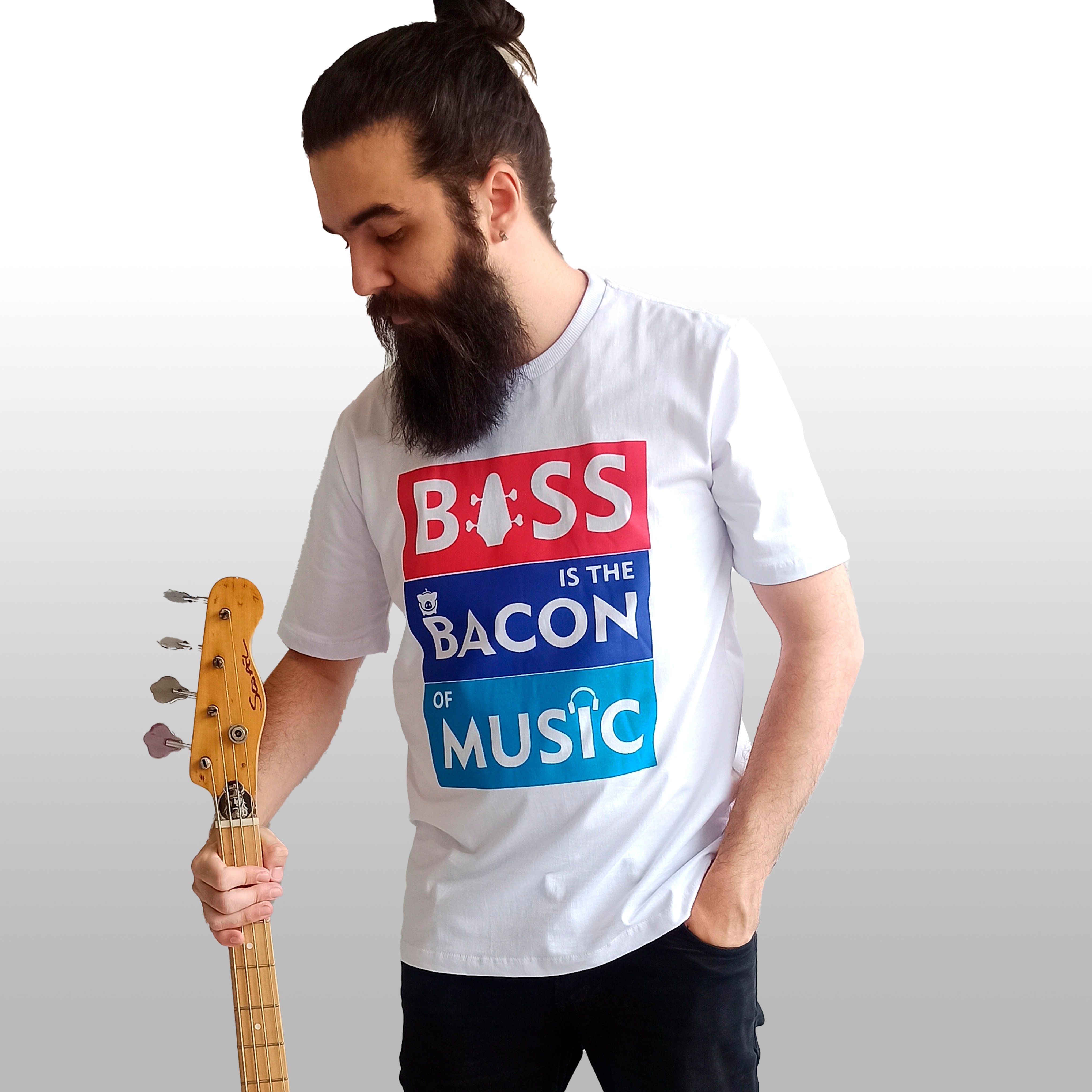 Bas Merch Camiseta Bass is the Bacon of Music Branca | Groove Maker Store