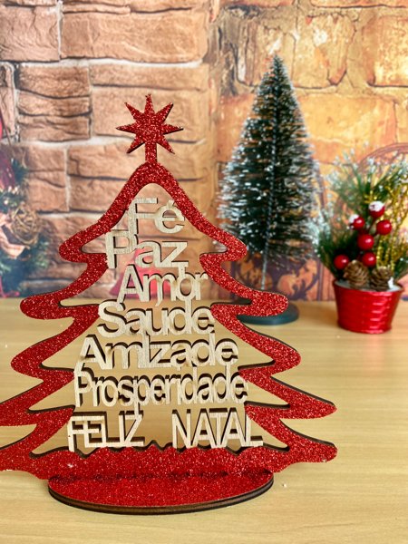 Enfeite de Natal Mini Árvore Com Frases Decoração de Mesa