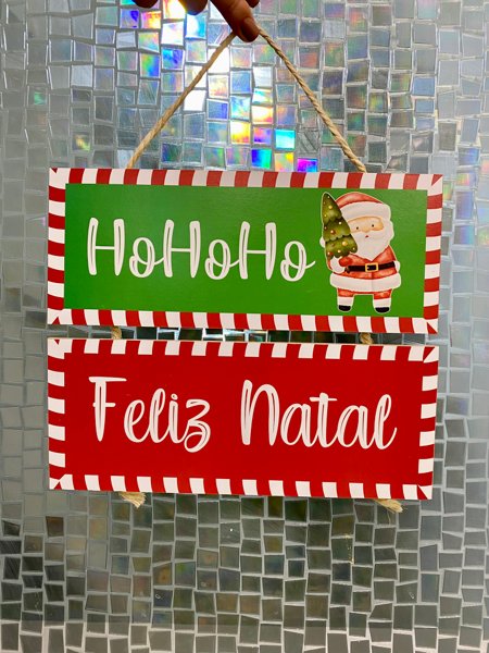 Natal - Placa Decorativa para Porta ou Parede - Ho Ho Ho, Feliz