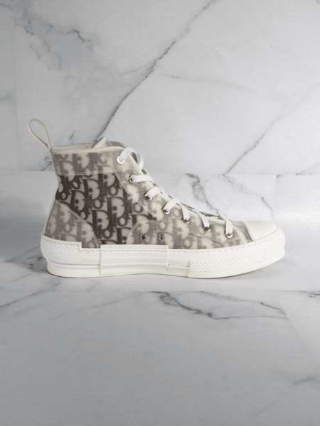 Tênis Dior Cano Alto B23 Oblique Branco e Preto | Zivē Club