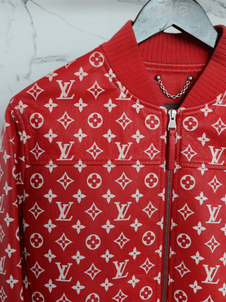Jaqueta Louis Vuitton x Supreme Couro Baseball Monogram Vermelha
