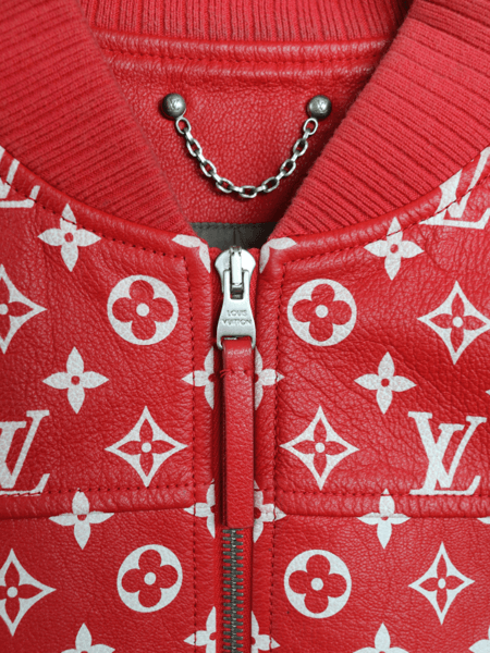 Jaqueta Louis Vuitton x Supreme Couro Baseball Monogram Vermelha