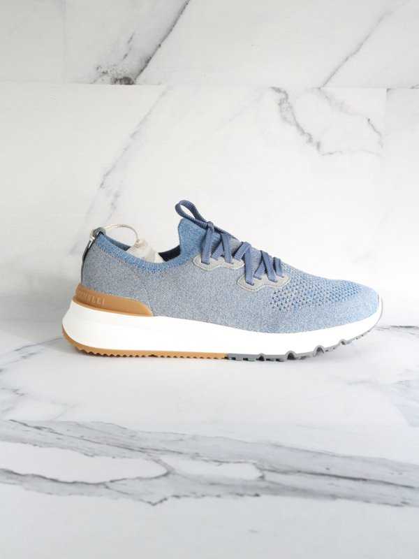Tênis Brunello Cucinelli Knit Runners Azul | Zivē Club