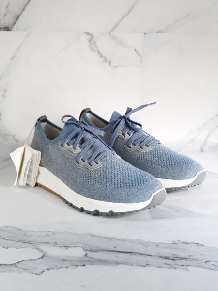Tênis Brunello Cucinelli Knit Runners Azul | Zivē Club
