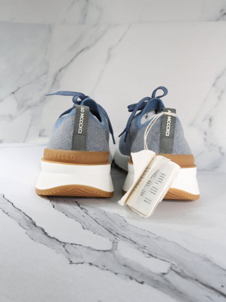 Tênis Brunello Cucinelli Knit Runners Azul | Zivē Club