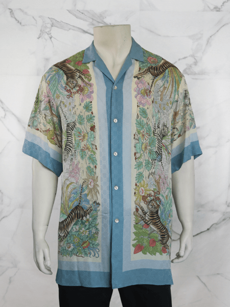 Camisa Gucci Tiger Bowling Shirt Azul | Zivē Club
