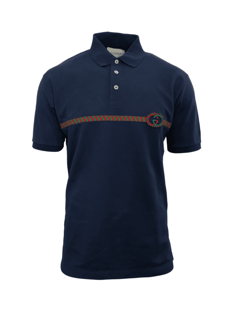 Camisa Polo Gucci Logo GG Patch Azul Marinho | Zivē Club