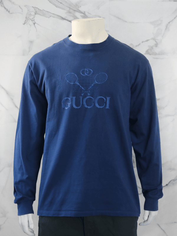Camiseta Gucci Tennis Manga Longa Azul Marinho | Zivē Club