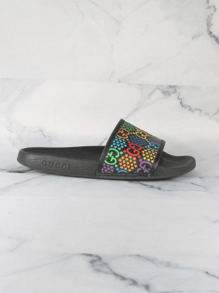 Chinelo Slide Gucci GG Star Rubber Black Multicolor | Zivē Club
