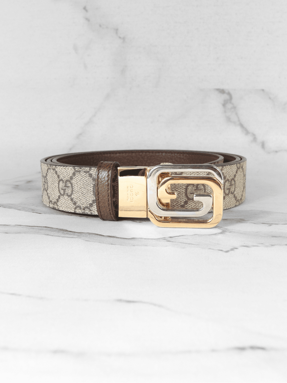 Cinto Gucci Dupla Face Interlocking G GG Monogram Marrom | Zivē Club