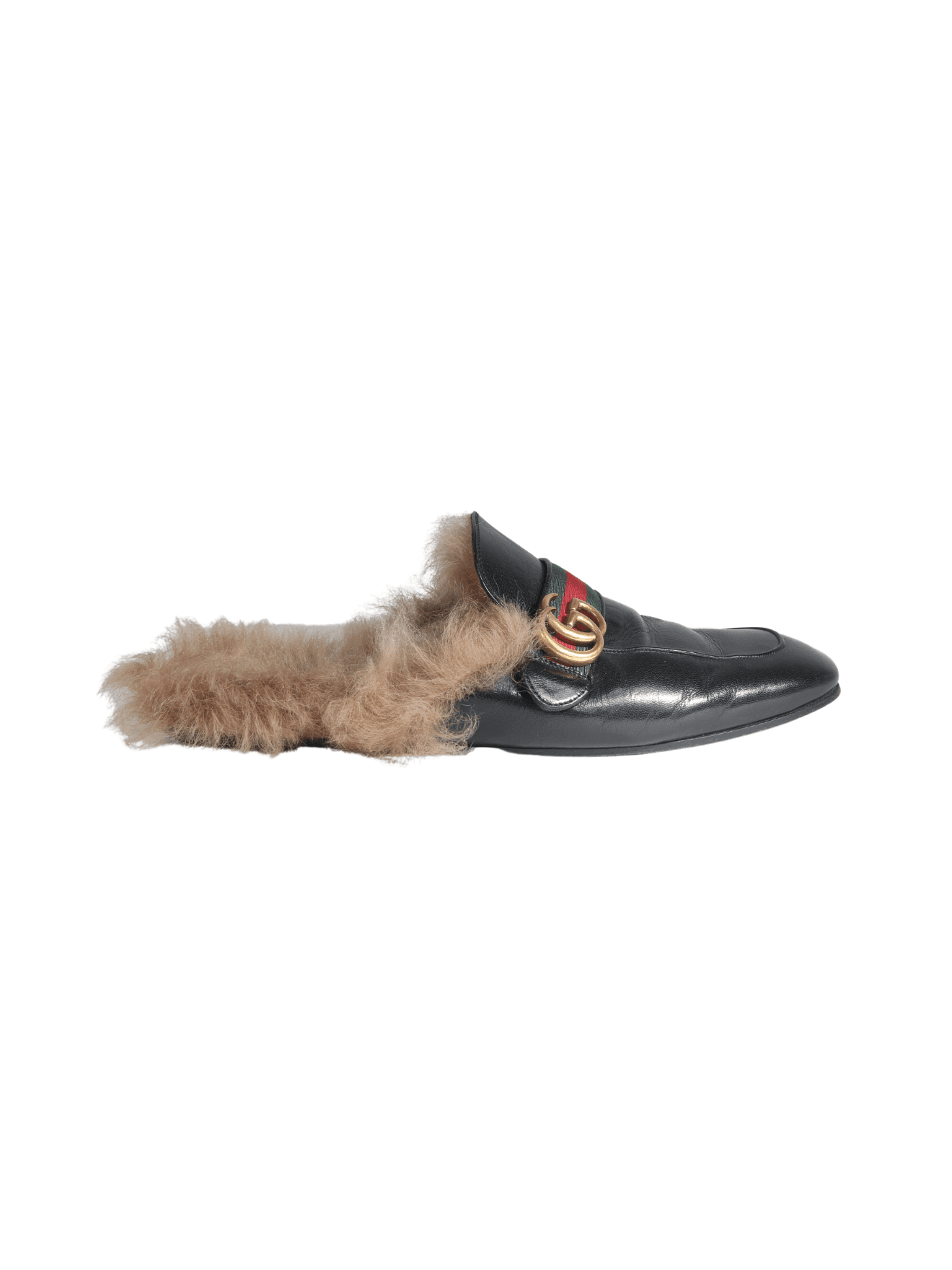Mule Gucci Fur GG Web Preto | Zivē Club