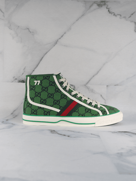 Tênis Gucci Cano Alto Web 77 Monograma Verde | Zivē Club