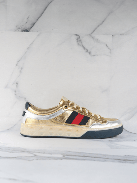 Tênis Gucci Gold Metallic Vermelho e Marinho | Zivē Club