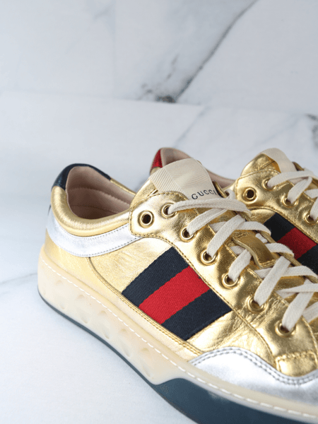 Tênis Gucci Gold Metallic Vermelho e Marinho | Zivē Club