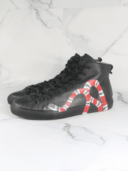 Tênis Gucci Kingsnake Cano Alto Couro Preto Zivē Club