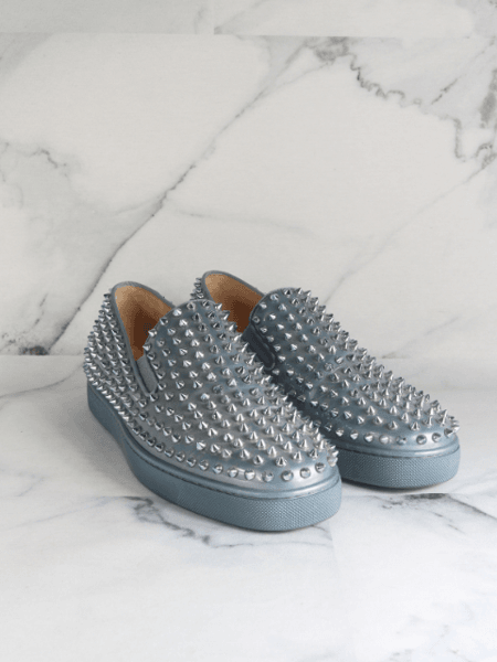 Tênis Slip On Christian Louboutin Spiked Azul Metalizado | Zivē Club