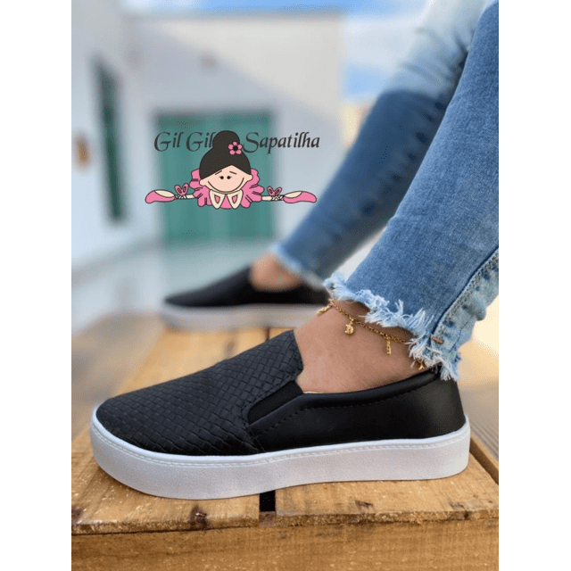 Tênis Slip on Preto Fosco Gil Gil Sapatilha