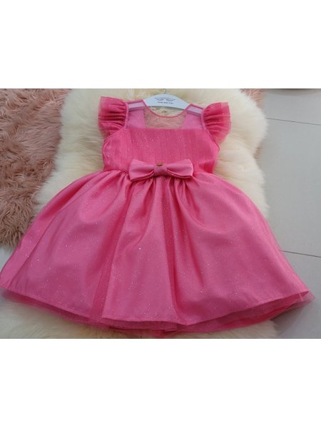 Vestido Infantil Barbie Rosa Chiclete Glitter e Estrelas - Fabuloso Ateliê