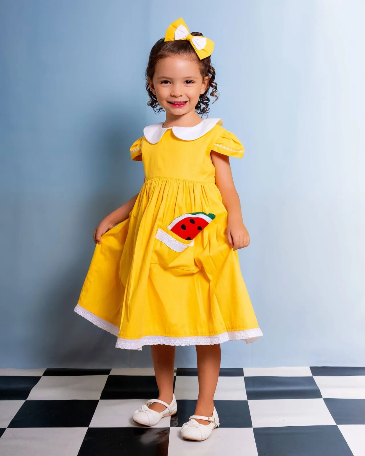 Vestido Infantil Amarelo Magali Tamanhos 12 e 18 meses; 2;3;4;5;6