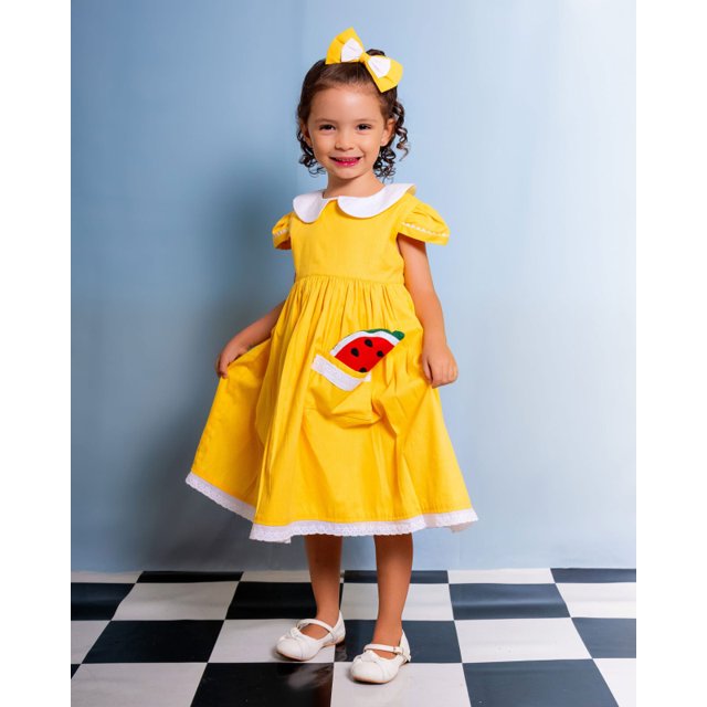 Vestido Infantil Amarelo Magali Tamanhos 12 e 18 meses; 2;3;4;5;6