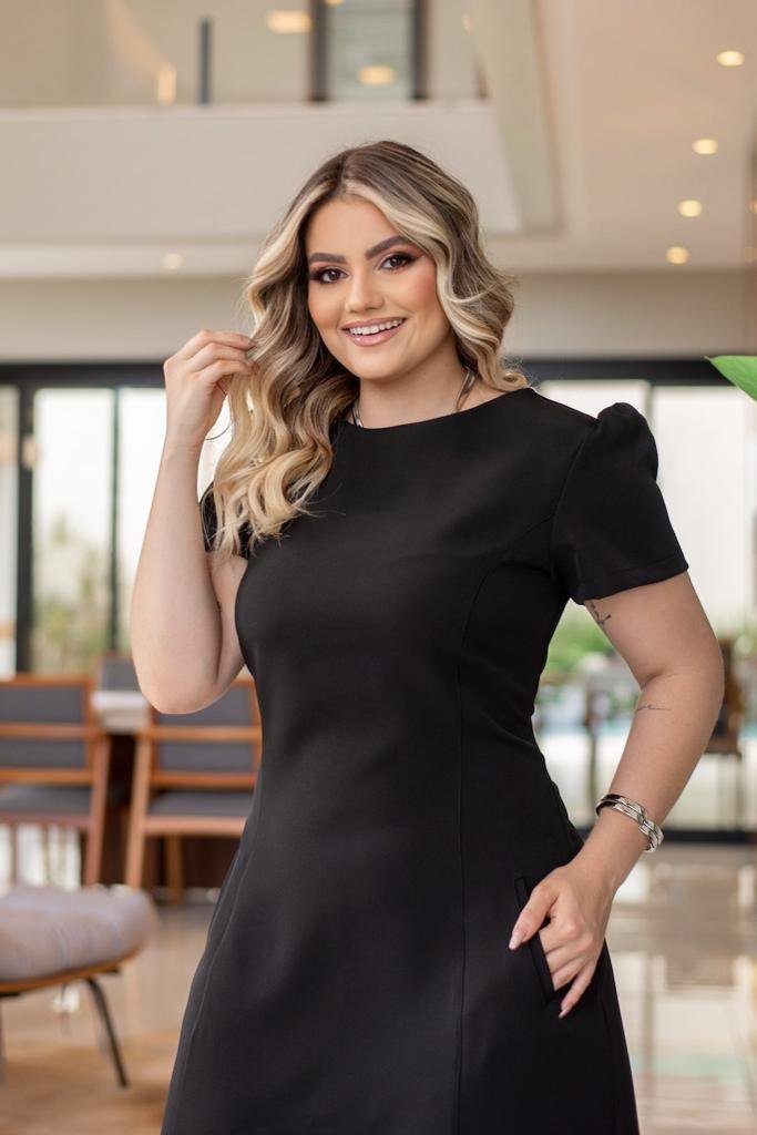 Crepe Tubinho Social Preto Vestido Preto Social Midi Vestido