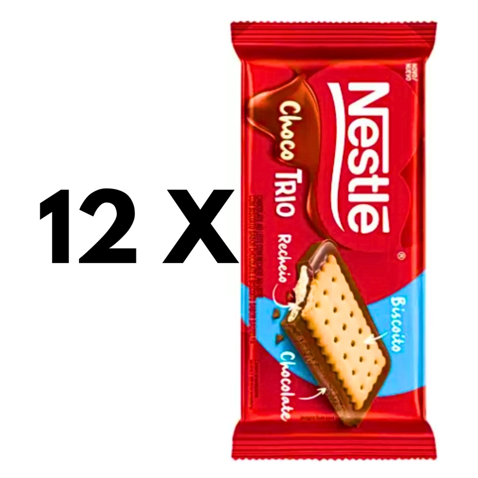 Barra Chocolate Choco Trio Leite Biscoito NESTLÉ 1cx c/ 12un